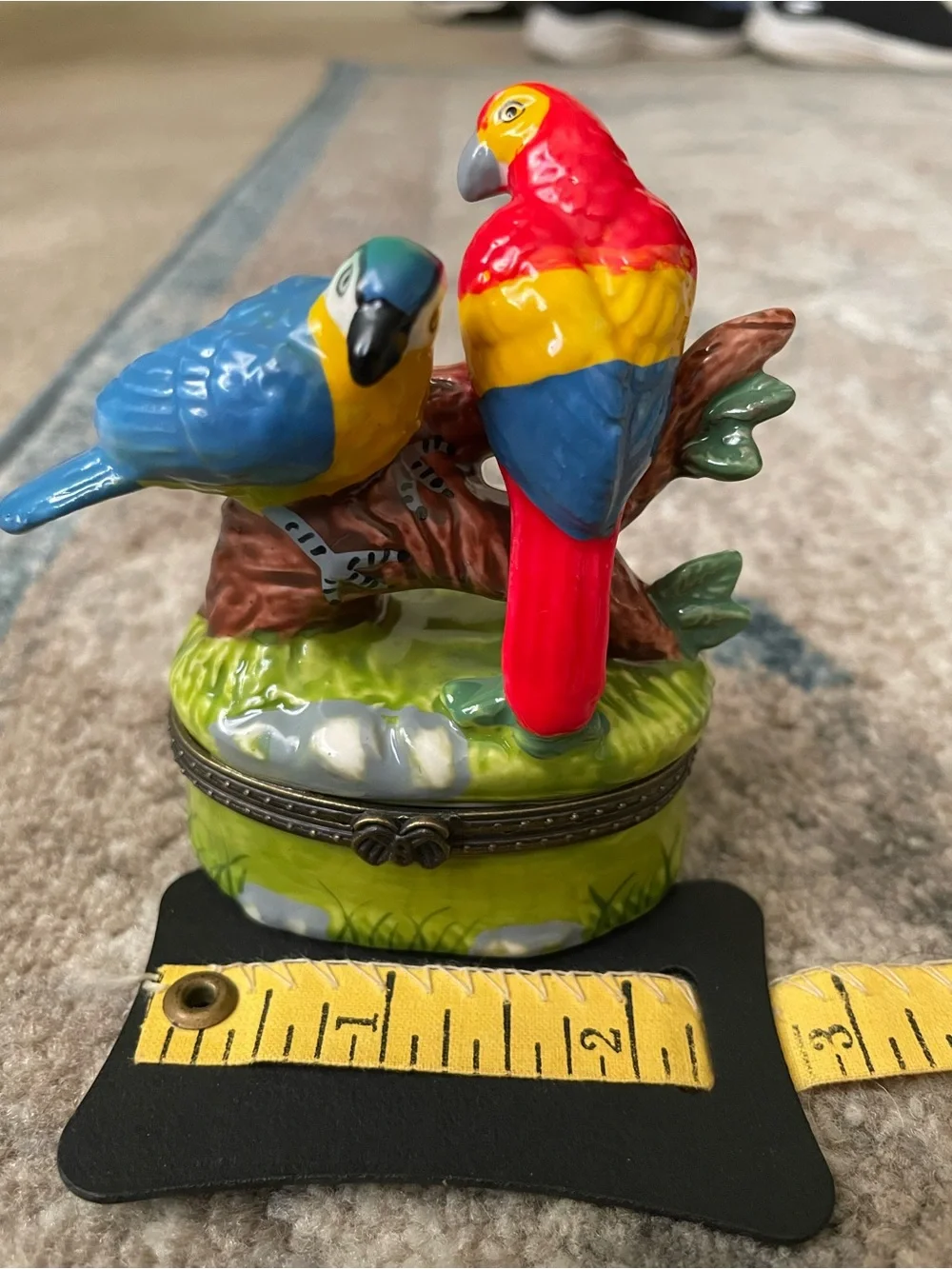 Colorful Ceramic Parrot Jewelry Trinket Box - with Baby Parrot. 🦜